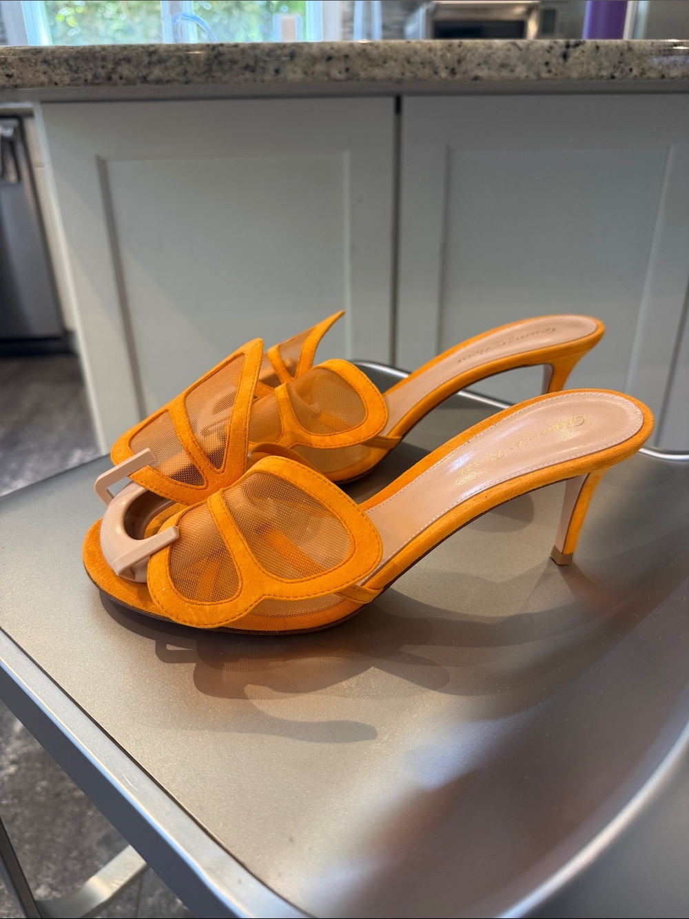 NIB Gianvito Rossi Orange suede and mesh Butterfly Slide  70mm Mules - Picture 2 of 11